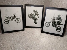 3 Pieces 8x10 Moto Cross/ Motorcycle  Sport Framed Prints Room Essentials...