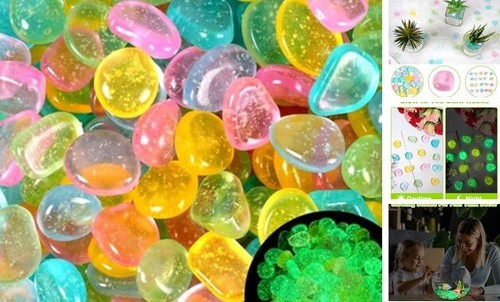 200pc Sparkling Glow Stones Glow in The Dark Rocks Outdoor Decorative Stones