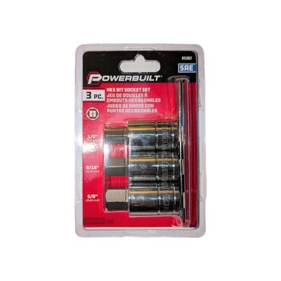 Powerbuilt 3pc SAE Hex Bit Socket Set 1/2'', 9/16'', 5/8'' With Holder Rail #641863
