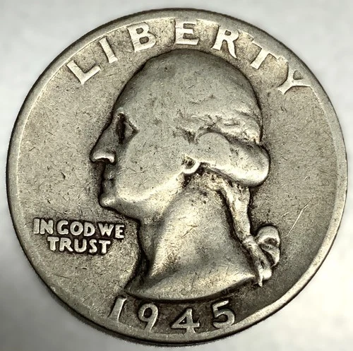 1945 P Washington 90% Silver Quarter Circulated Condition 25c US Coin - 2872