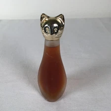 Rare Vtg Max Factor Hypnotique Cologne Glass Bottle Gold Cat Head Lid 1.5 oz