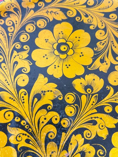 Vintage Russian Made in USSR Laquered Plate Gold Black Wooden Ware Folk Art READ - Picture 5 of 14