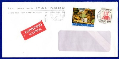 italia-B. S. AFF. 70 L. CHRISTMAS 75+100 L. EUR. 75 from BARCAROLA (VI) on 10-12-1976