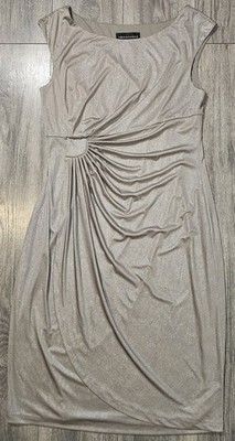 Connected Apparel Sleeveless Ruched Faux Wrap Front Dress Metallic Gray Size 14
