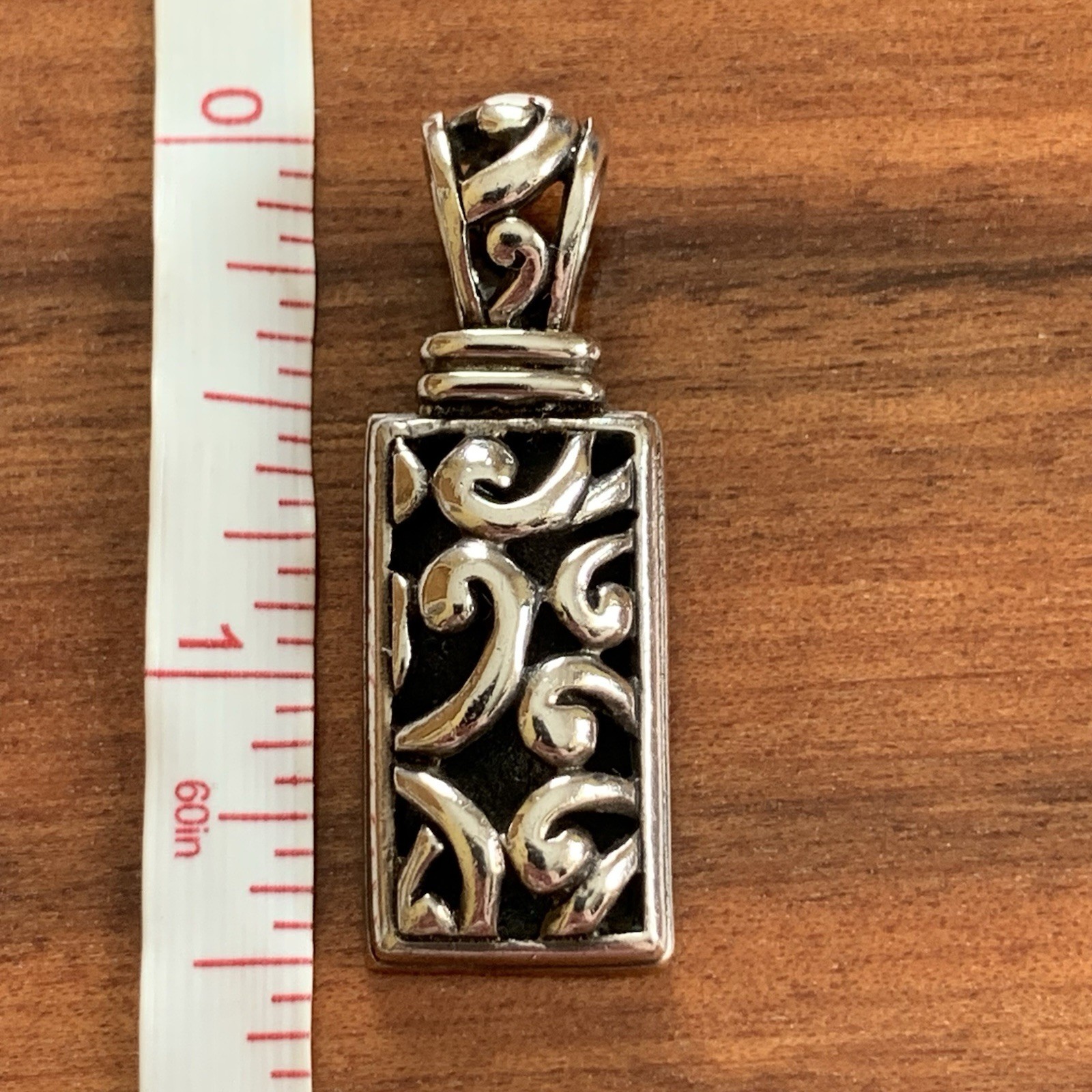 Sterling Silver Rectangle Scroll Ornate Pendant S… - image 1