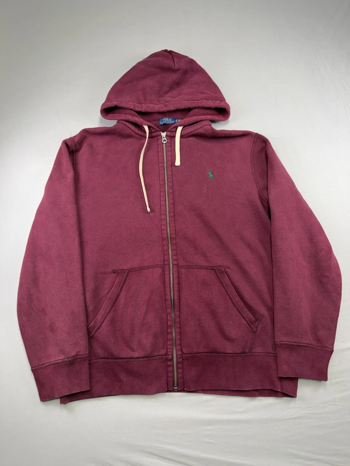 Polo Ralph Lauren XL Men's Hoodie Maroon Thermal Hood Sweatshirt Full Zip Up