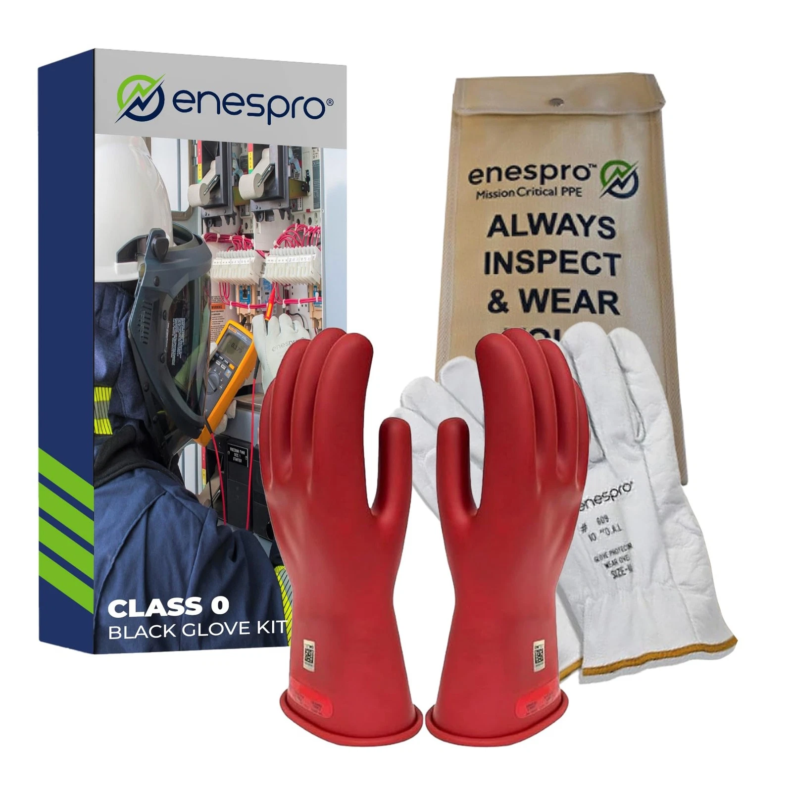 Enespro Class 0 Insulated Electrical Gloves - 1000V AC, 1500V DC Size 12, Red