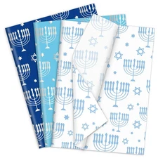 JarThenaAMCS 120 Sheets Hanukkah Tissue Paper White Blue Menorah Star Wrapping