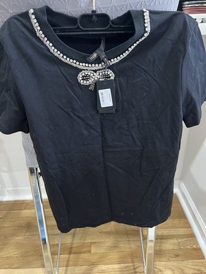 Maje Embellished Rhinestone Black T-Shirt Size 1