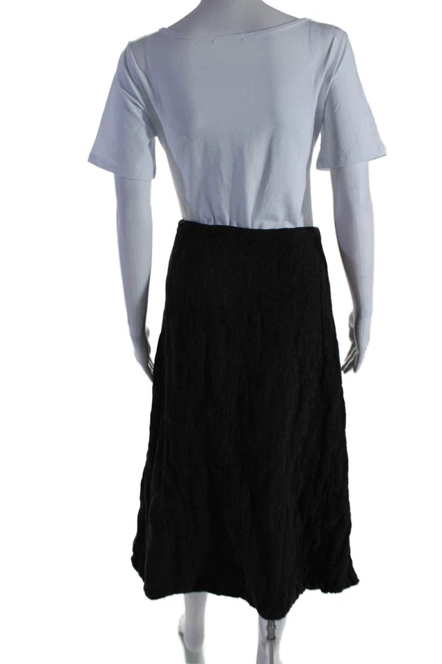 Eileen Fisher Women's Button Closure Flare Midi Skirt Black Size L - Image 4 of 4