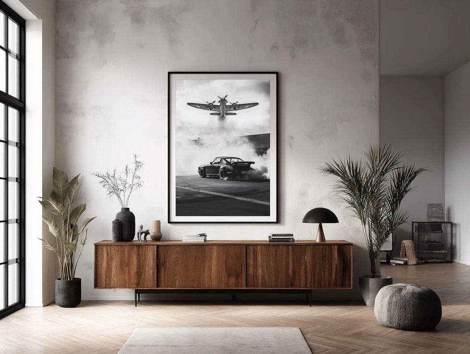 Póster Porsche 964 Turbo, arte de pared de coche en blanco y negro, decoración cinematográfica de garaje Foto 2 de 4