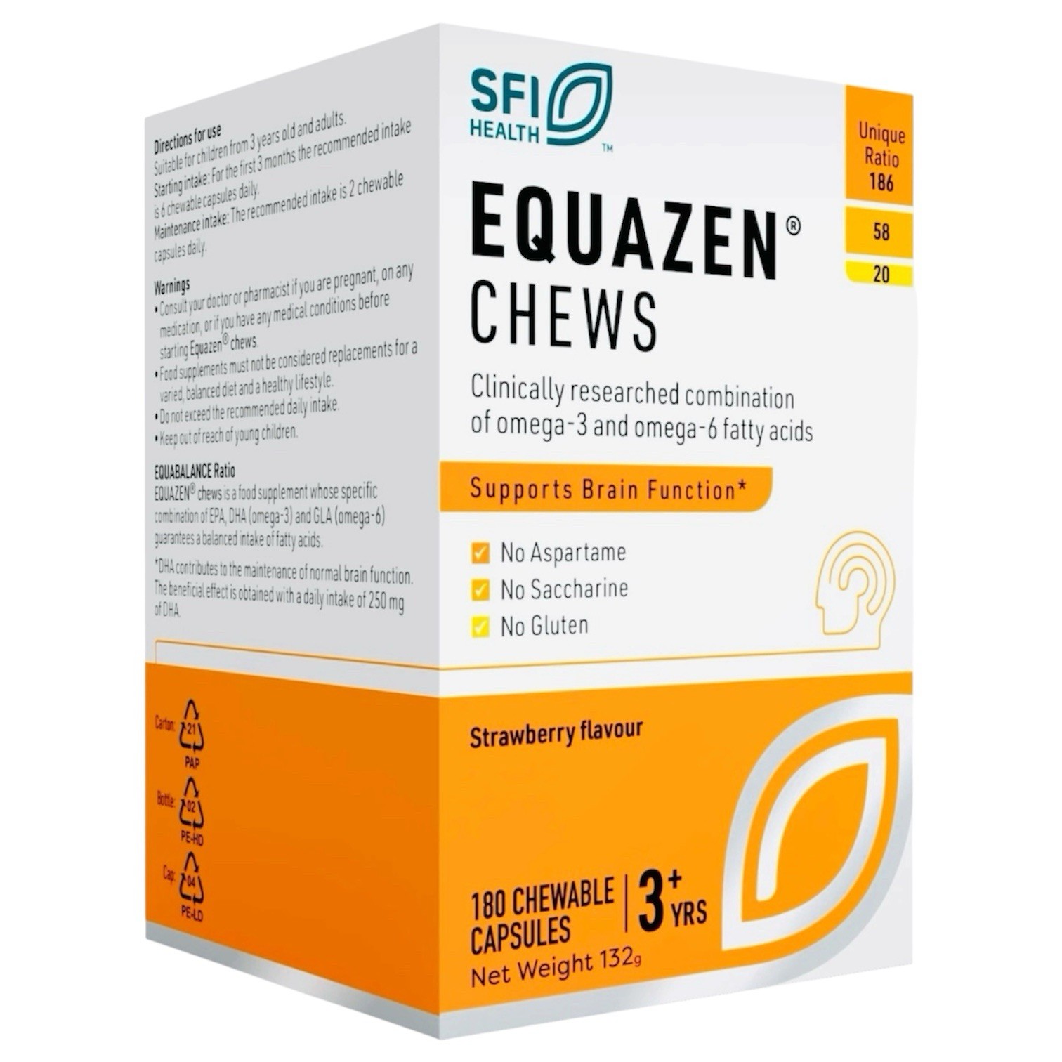 Equazen Omega 3 6 Kids Chews 180 | DHA EPA Brain Support Strawberry Uk