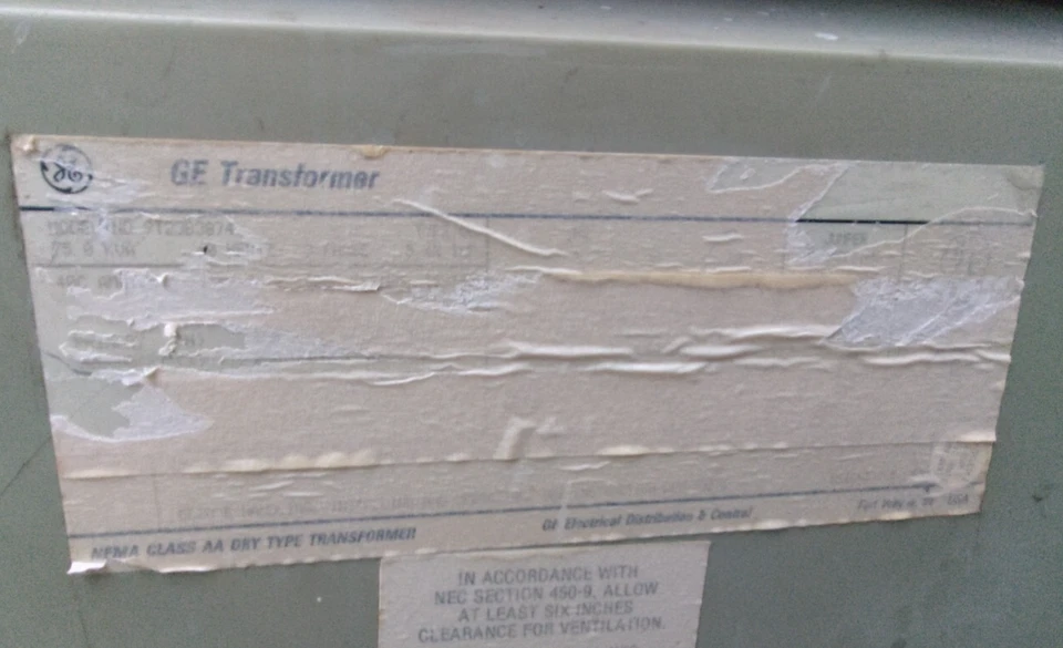 GE Transformer 75 KVA  480-208Y/120 Volt Model# 9T23B3874 General Electric CH - Image 4 of 4