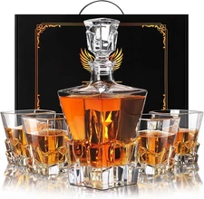 Whiskey Decanter Set for Men, Crystal Decanter Set With 4 Whiskey Glasses, Bourb