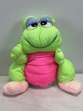 Vtg 1990 Prestige Toy Nylon Neon Frog Plush Parachute 16&rdquo; Puffy