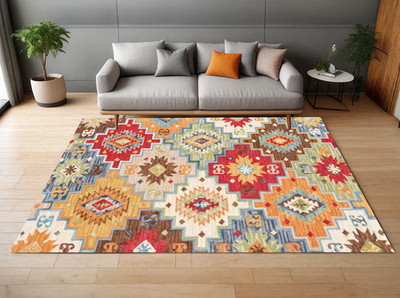 Boho Kilim Rug Colorful Geometric Carpet, Turkish Style Area Rug