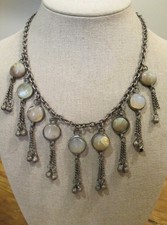 Vintage Moonstone Cabochons Set In Silver Metall Draped Chain Festoon Necklace