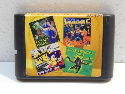 Vintage Sega Mega Drive Genesis 4 in 1 Cartridge Sonic Alien 3 Streets of Rage