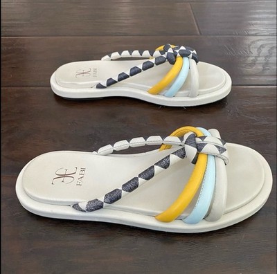 Fabi Women's Made In Italy Leather Cream Color Sandals Size 6.5 Unique Design