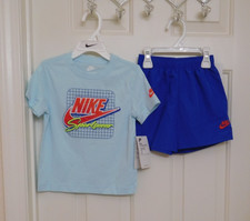 NWT 2pc Nike Blue Orange Swoosh Logo Shirt Royal Blue Shorts Set sz 3t or 4t