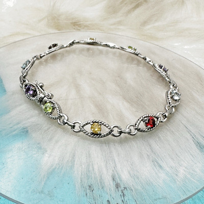 Edelstein Rubin Amethyst Peridot Träne Gliederarmband Sterlingsilber 7 Zoll