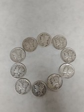 Mercury Dimes 1919-1942 PDS?Lot Of 10 90% Silver ?$1 Face #14
