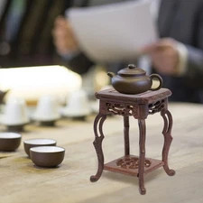 Square Tree-root Carved Bonsai Base Display Stand 10*10*15.5cm Oriental