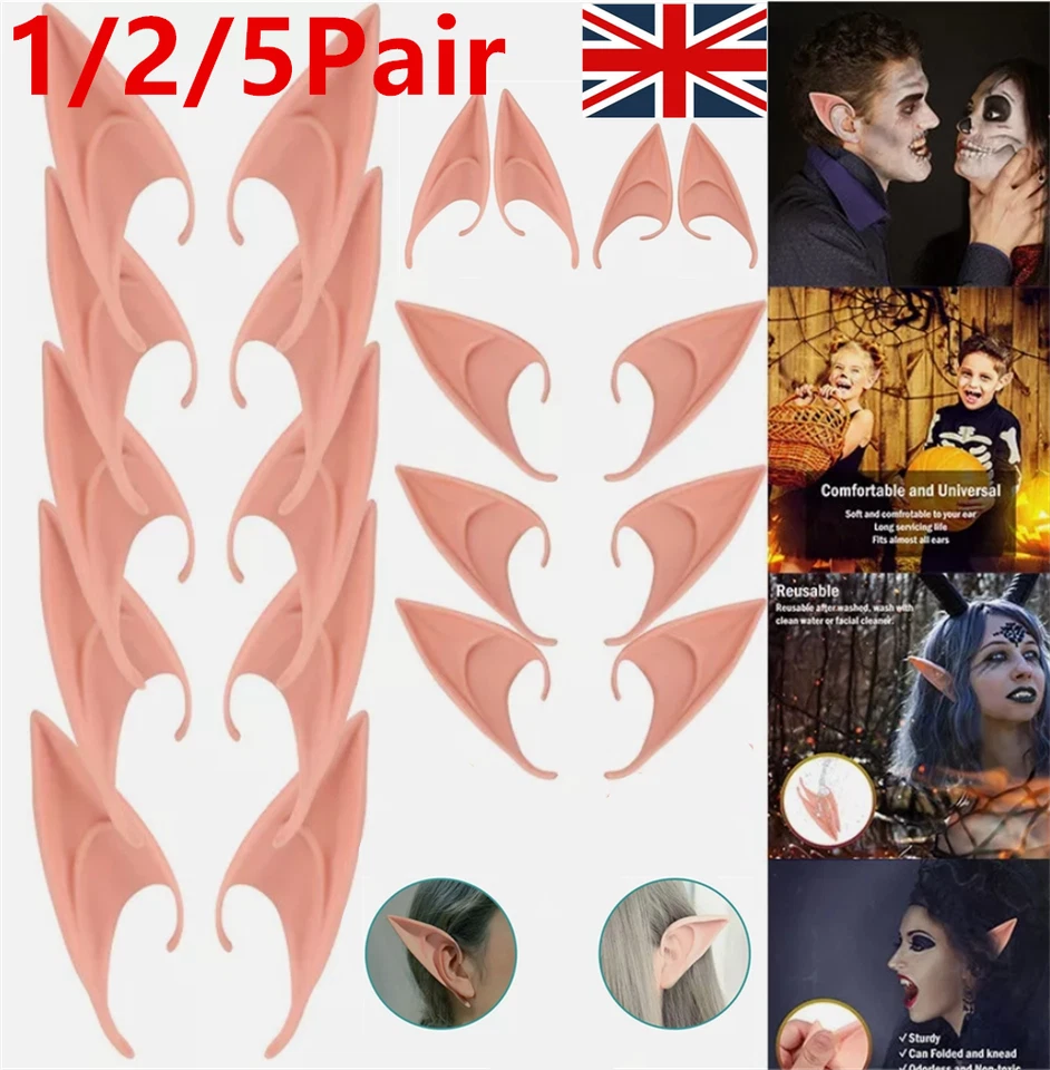 Rubber Elf Ears Fairy Pixie Pointed 1-5 Pairs Halloween Costume Cosplay Props - Image 2 of 4