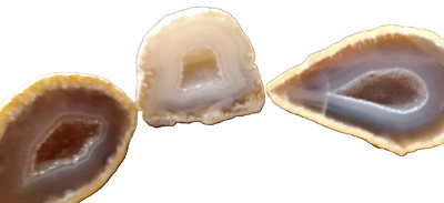 Lot of 3 Quartz Agate Occo OCHO Geode Half DRUZY Crystal Microcrystalline 2.5-3''