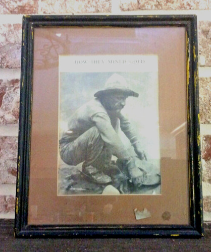 Vintage how they mined Gold paper cutout prospect panning Cracker Barrel framed