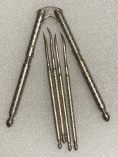 HMO Manual Steel Nutcracker Set With 4 Picks Silver Toned 5"