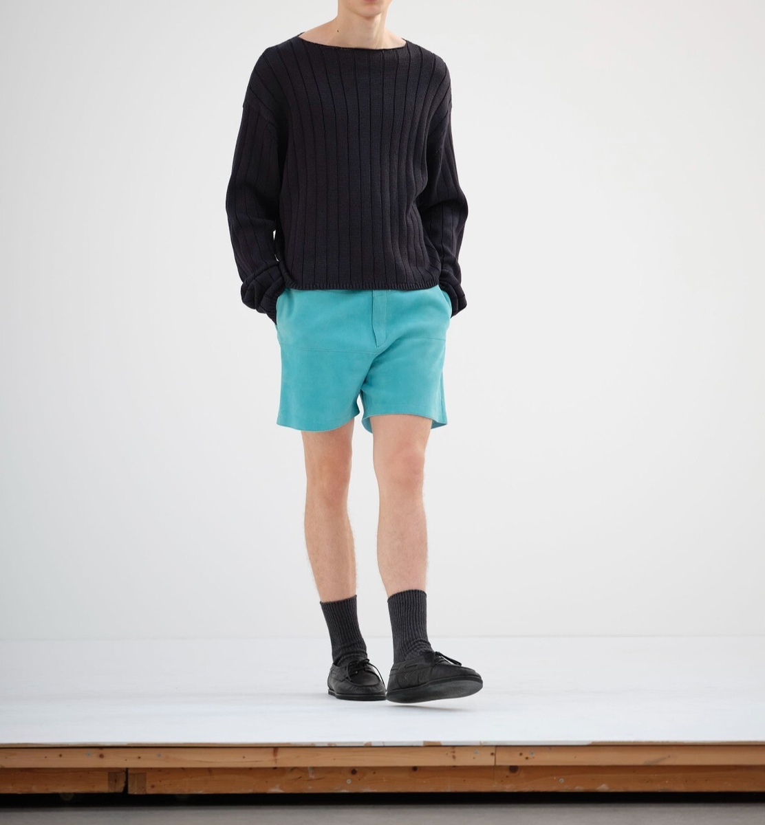 ASK availability First)AURALEE FLAT CORD YARN WIDE RIB KNIT BOAT
