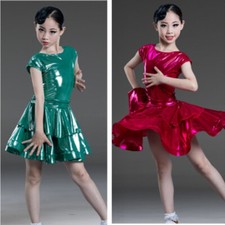 Girl Dance Dress Short Sleeve Shiny Layered Ballroom Latin Rumba Dancewear Sweet