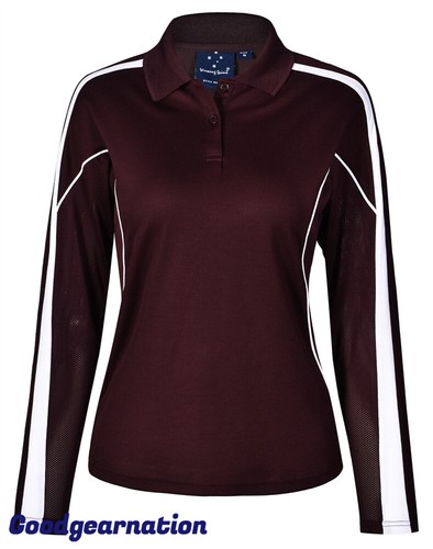 Ladies Polo Shirts Contrast Cotton Back Breathable Casual Long Sleeve Sport - Picture 7 of 21