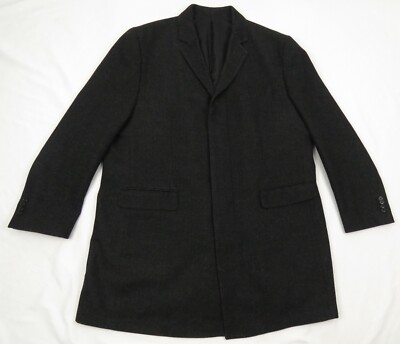 NWOT Hart Schaffner Marx Wool Black Mens Full Button Winter Overcoat Jacket 46 R