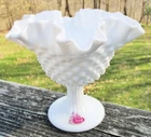 Fenton White Milk Glass Footed Pedestal Hobnail Compote Candlebowl  A-018  3728