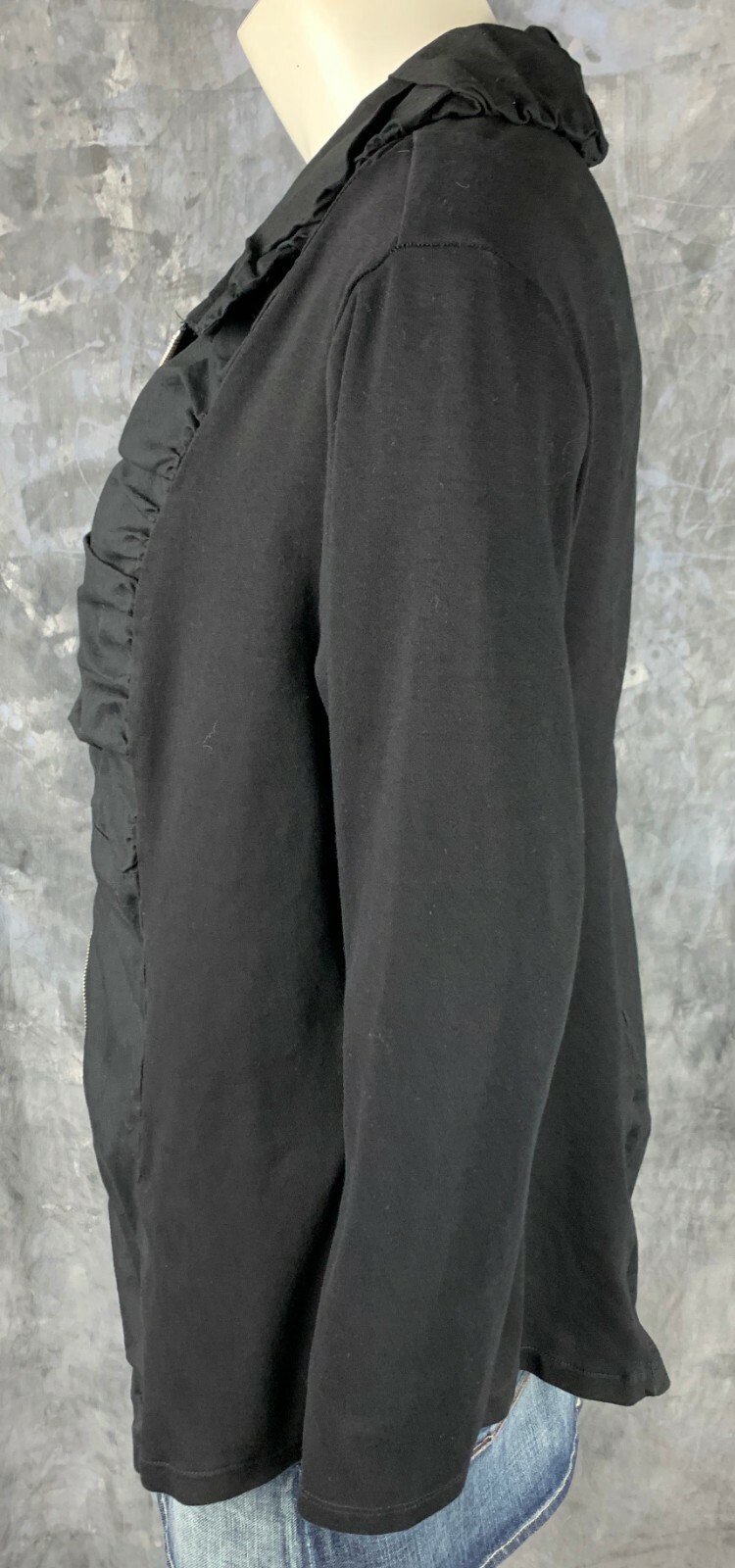 Soft Surroundings Full Zip Solid Black Ruched L/S… - image 2