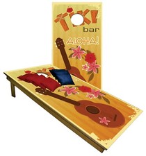 Cornhole Tropical Tiki Bar Aloha Black Boards BEANBAG TOSS GAME w Bags Set