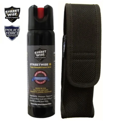 STREETWISE POLICE FORCE Streetwise Large 4oz PEPPER SPRAY & Police Force Heavy Duty Holster Sheath
