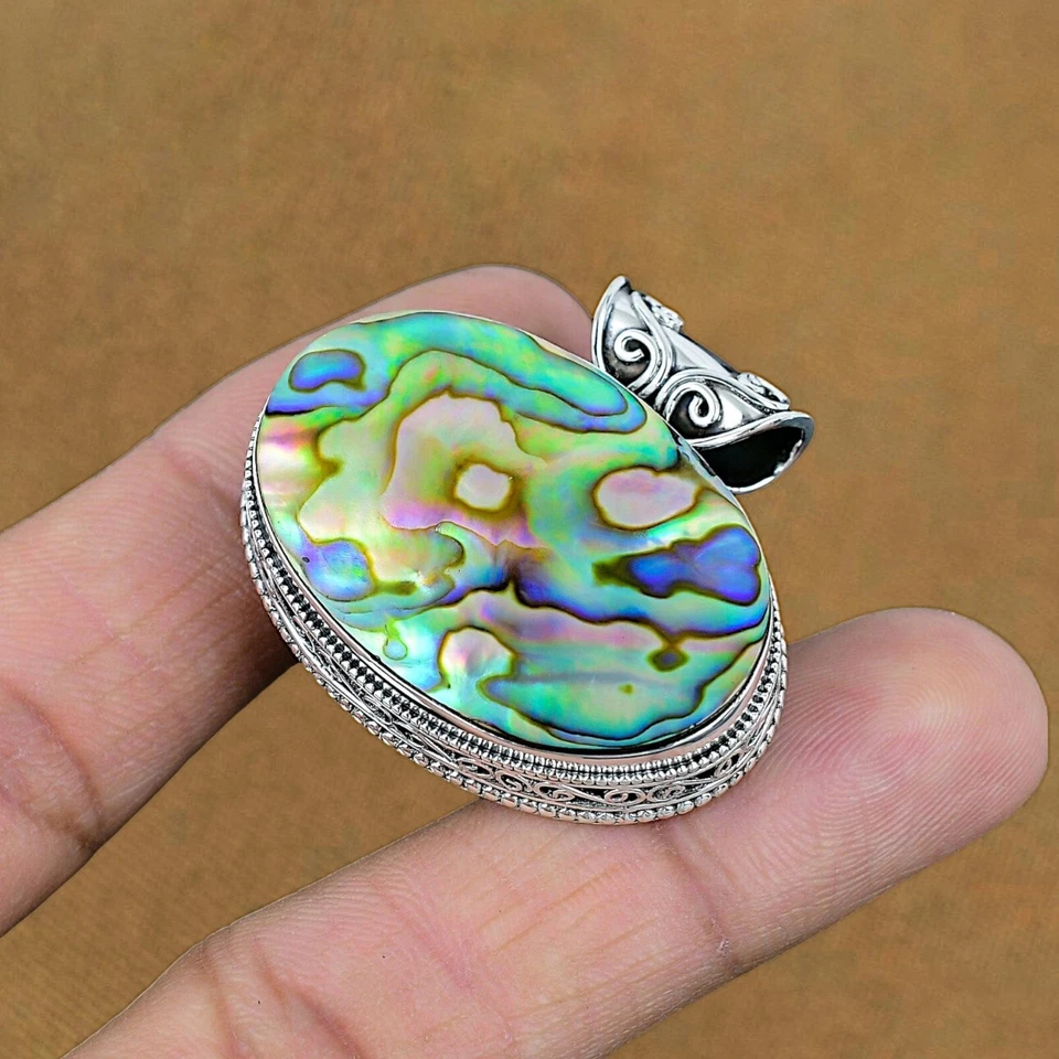 Colgante de piedras preciosas con concha de abulón de plata de ley 925 para mujer Foto 2 de 3