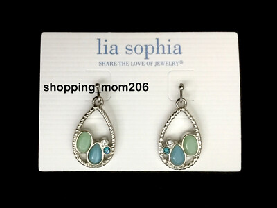 Lia Sophia ''Belle Isle'' Silver Tone w/Glass Cat's Eye & Cut Crystals Earrings