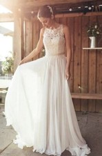Ivory Beach Wedding Dress Lace Boho Bridal Gown With Train Size 16 US New