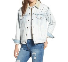 Levi's Women's Ex Boyfriend Light Wash Studded Trucker Jacket Sherpa Lined Sz S