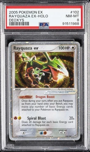 2005 POKEMON EX DEOXYS #102 RAYQUAZA EX-HOLO PSA 8