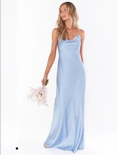 Show Me Your Mumu Tuscany Maxi Slip Dress Steel Blue Satin Size Small