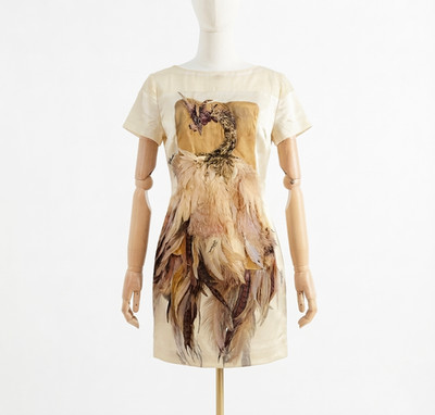 Women's Just Cavalli Roberto Silk Peacock Shift Dress Made in Italy Size 40