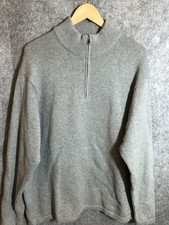 LL Bean Sweater Mens XL Gray Cotton Quarter Zip Mock Neck Pullover Knit
