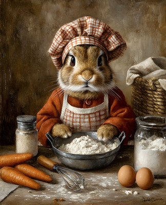 8x10 Rabbit in Kitchen Art Print - 494524771