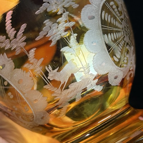 Antique Bohemian Glass Etched Lidded Jar/Candy Dish 7.75”H Amber c19thC - Picture 17 of 24