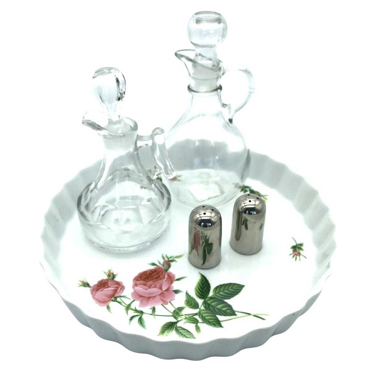 Vintage Rose Floral Porcelain Serving Pie Dish Centerpiece Vanity Tray Home Deco